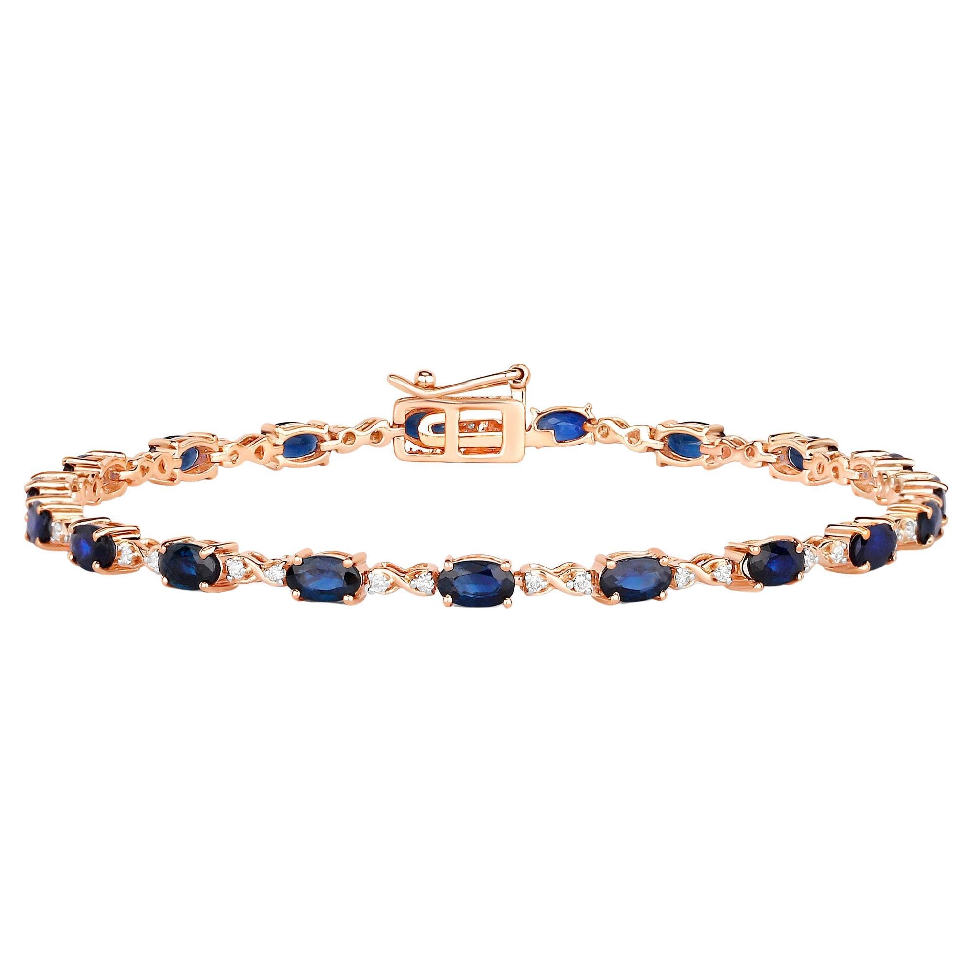 Blue Sapphires and Diamonds Tennis Bracelet 4.5 Carats 14K Rose Gold For Sale
