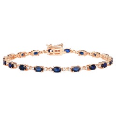 Blue Sapphires and Diamonds Tennis Bracelet 4.5 Carats 14K Rose Gold