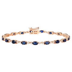 Blue Sapphires and Diamonds Tennis Bracelet 4.5 Carats 14K Rose Gold