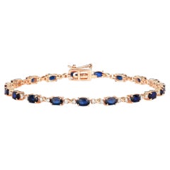 Pulsera Tenis Zafiros Azules y Diamantes 4,5 Quilates Oro Rosa 14K