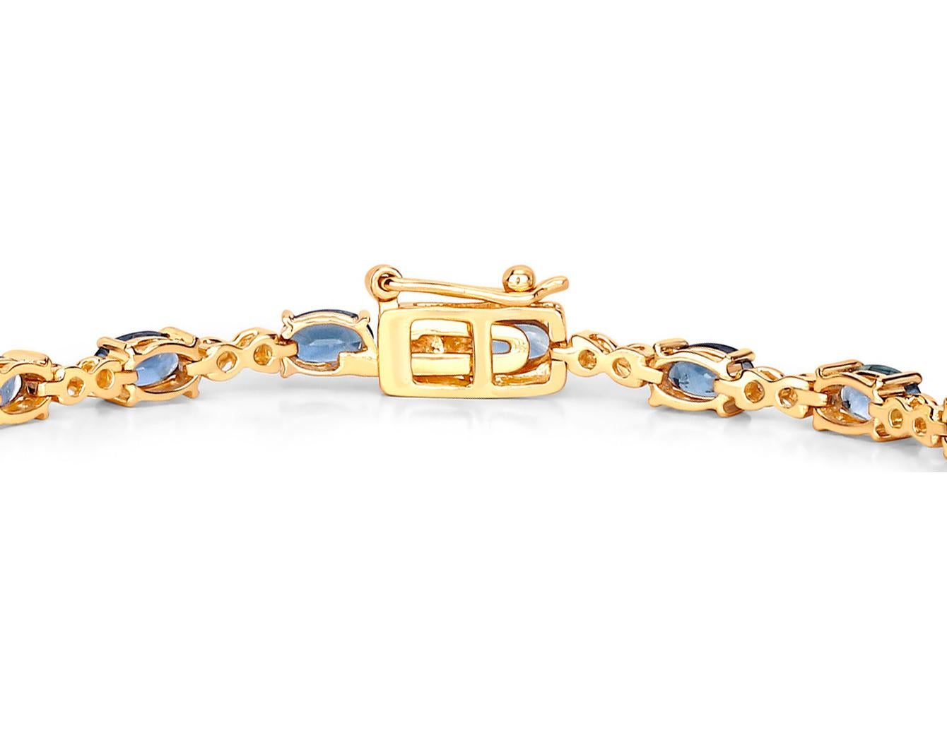Blue Sapphires and Diamonds Tennis Bracelet 4.58 Carats 14K Yellow Gold In Excellent Condition For Sale In Laguna Niguel, CA