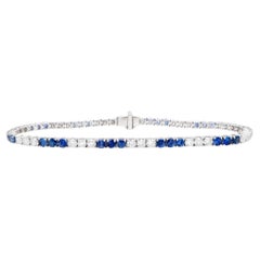 Blue Sapphires and Diamonds Tennis Bracelet Round Cut 5.3 Carats 18K Gold