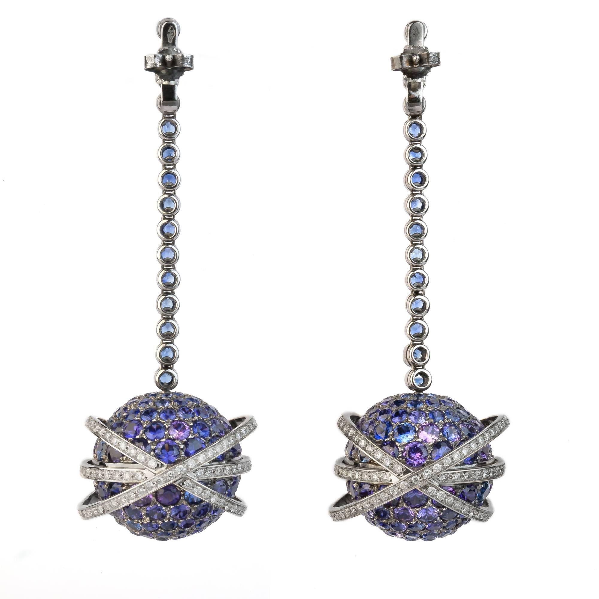 Contemporary Blue Sapphires and Diamonds Valadier Dangle Earrings For Sale