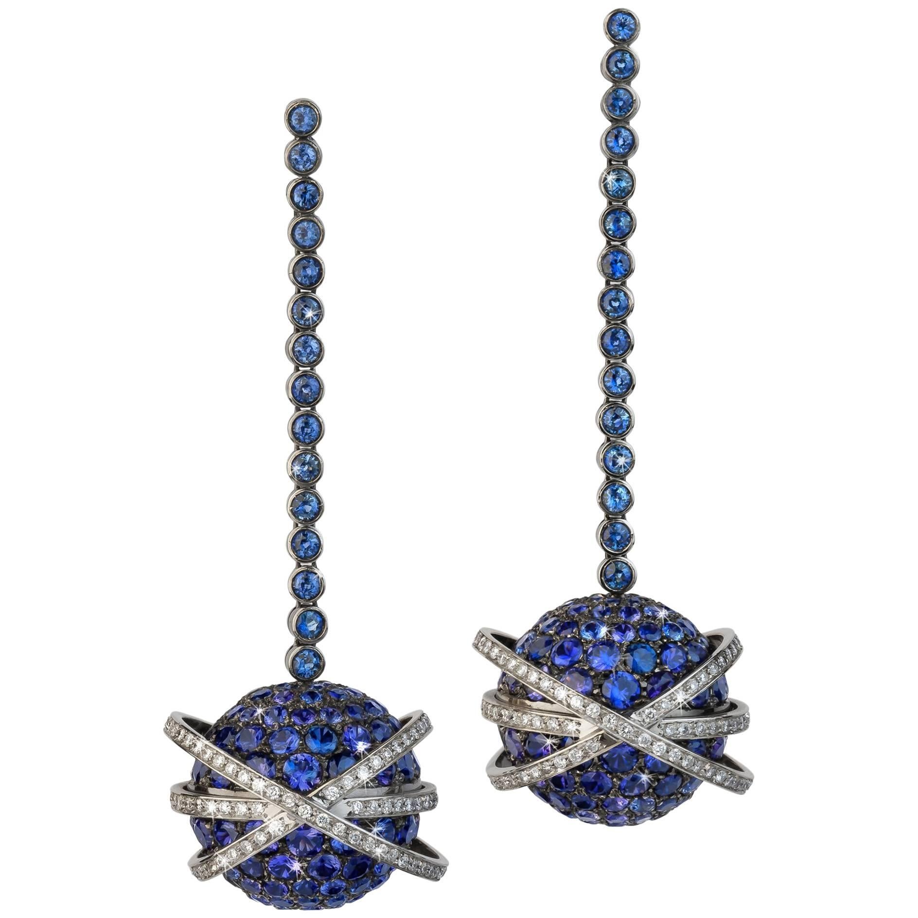 Blue Sapphires and Diamonds Valadier Dangle Earrings For Sale