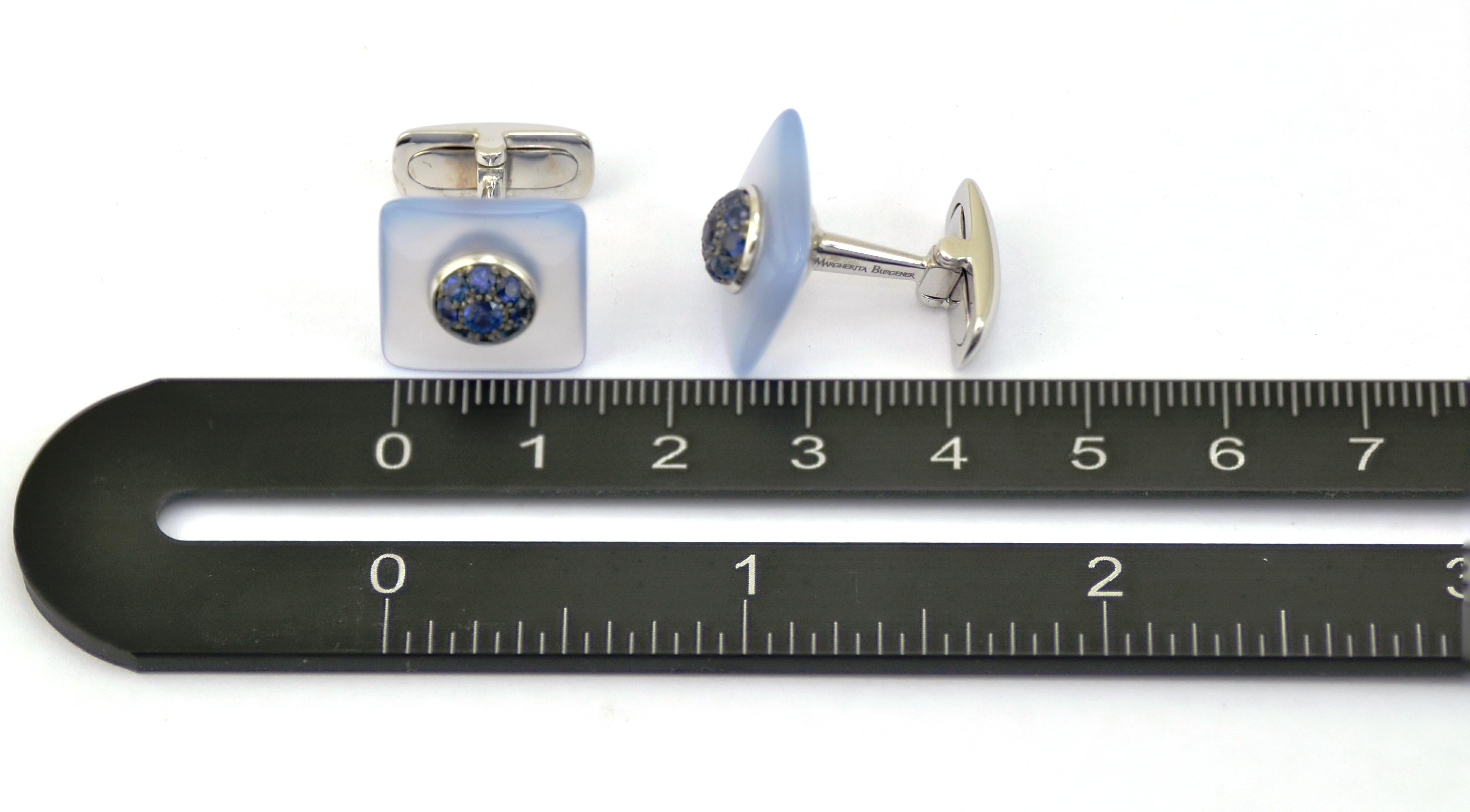 Contemporary Sapphires Chalcedony 18KT White Gold Made in Italy Margherita Burgener Cufflinks