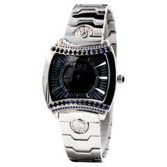 Blaue Saphire & Diamanten Pave Zifferblatt Luxus Schweizer Quarz-Armbanduhr
