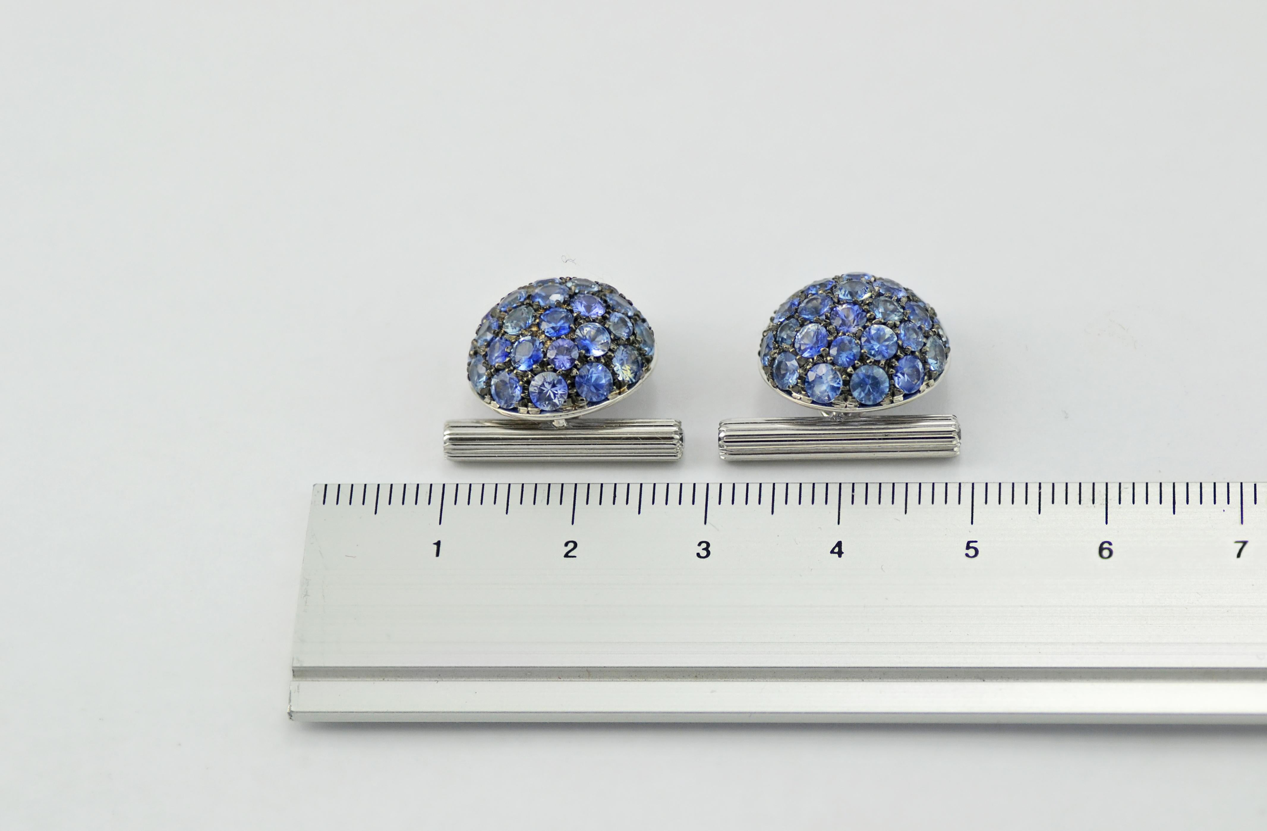 Women's or Men's Blue Sapphires Diamond 18 KT White Gold Boule Made in Italy Cufflinks