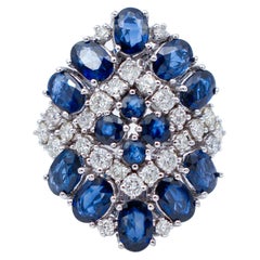 Blue Sapphires, Diamonds, 14 Karat White Gold Ring Blue Sapphires, Diamonds, 14 Karat White Gold Ring
