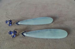 Blue Sapphires Diamonds 14K Solid White Gold Enamel Aquamarine Drops Earrings