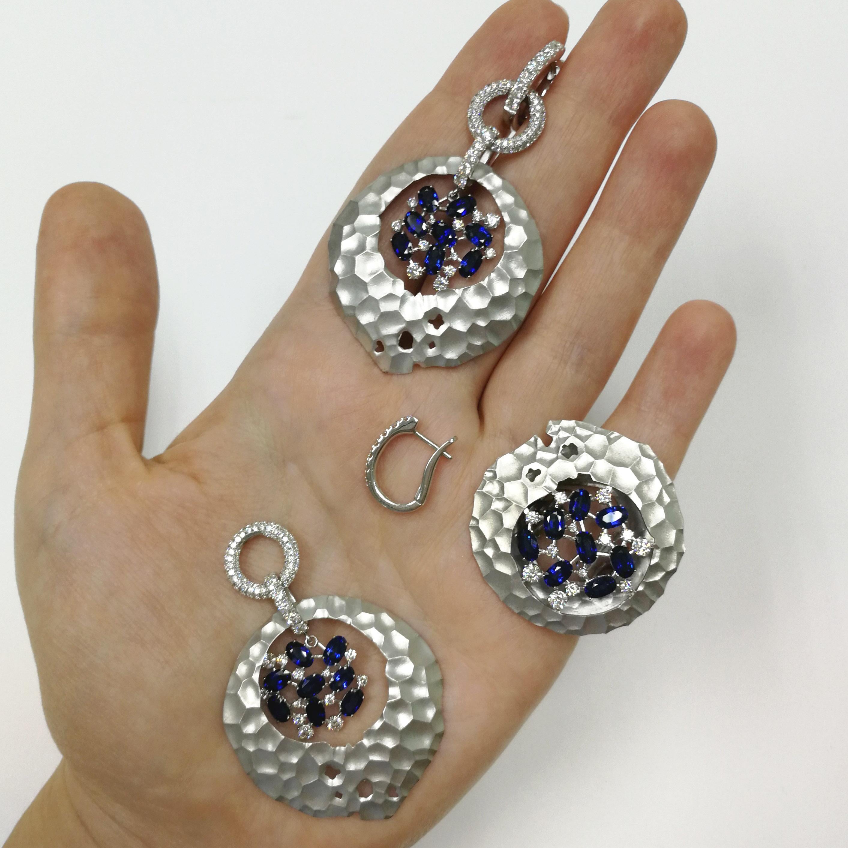 Oval Cut Blue Sapphires Diamonds 18 Karat White Gold Big Oasis Suite For Sale