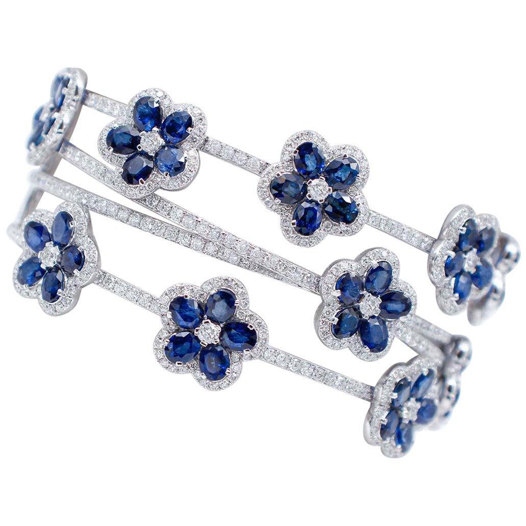 Blue Sapphires, Diamonds, 18 Karat White Gold Bracelet