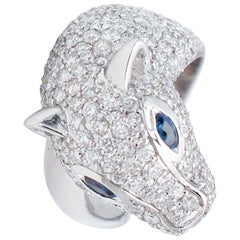 Zaffiri blu, diamanti, oro bianco 18 carati a forma di ghepardo  Anello.