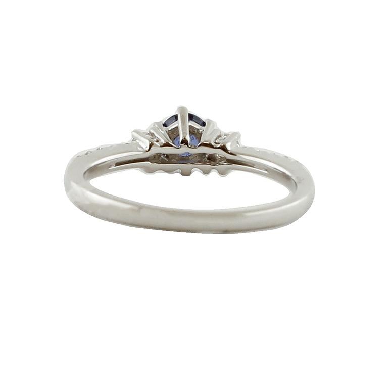 Modern Blue Sapphires, Diamonds, 18 Karat White Gold Engagement Ring