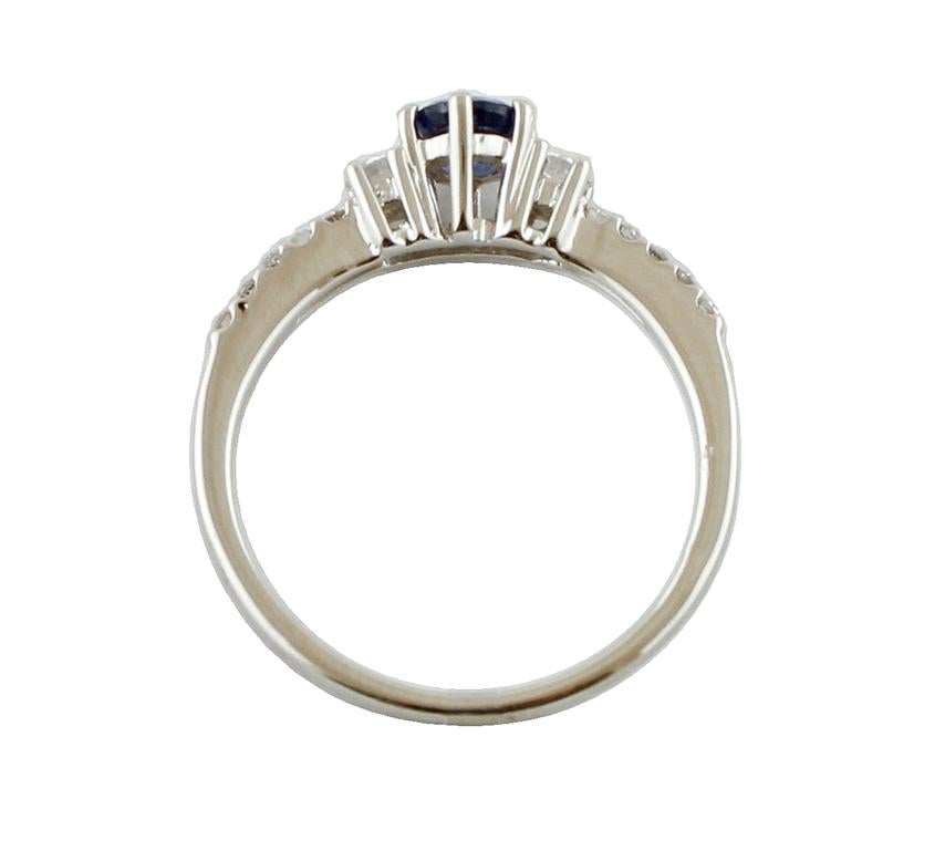 Brilliant Cut Blue Sapphires, Diamonds, 18 Karat White Gold Engagement Ring