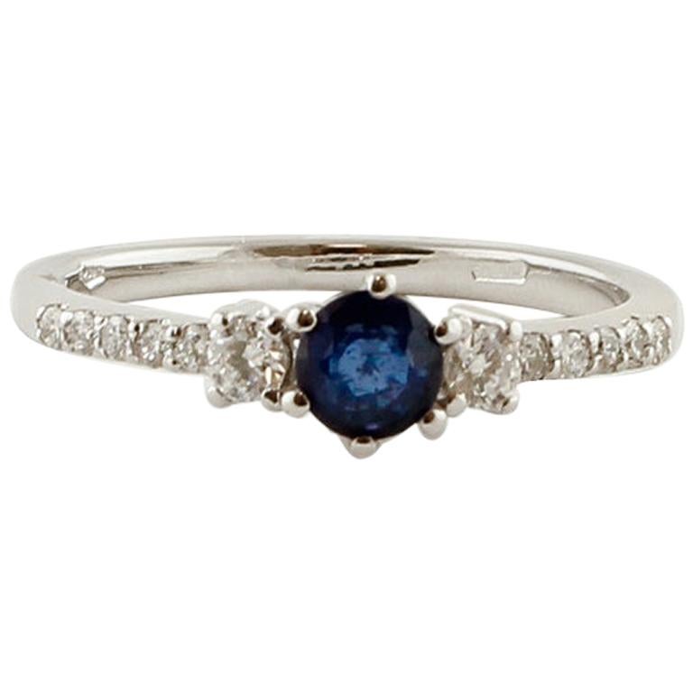 Blue Sapphires, Diamonds, 18 Karat White Gold Engagement Ring