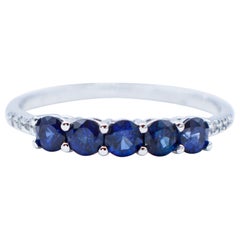 Blue Sapphires, Diamonds, 18 Karat White Gold Modern Ring