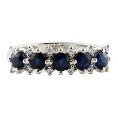 Blue Sapphires, Diamonds, 18 Karat White Gold Modern Ring