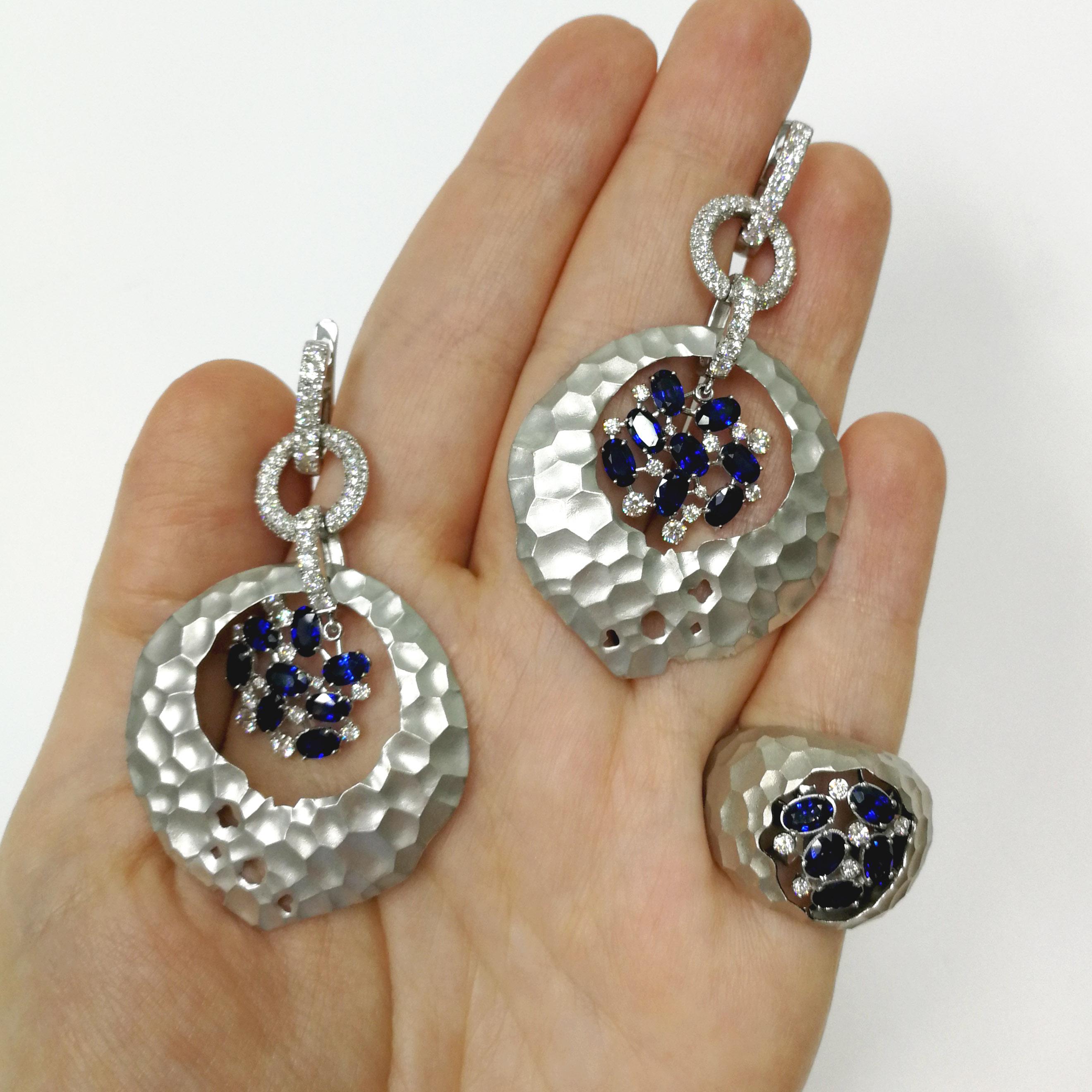 Blue Sapphires Diamonds 18 Karat White Gold Small Oasis Suite
Hot desert - nothing alive around. But it is necessary to appear a sip of water, and life awakens. It was the deserts that inspired our designers to create this Suite. Incredibly dry, the