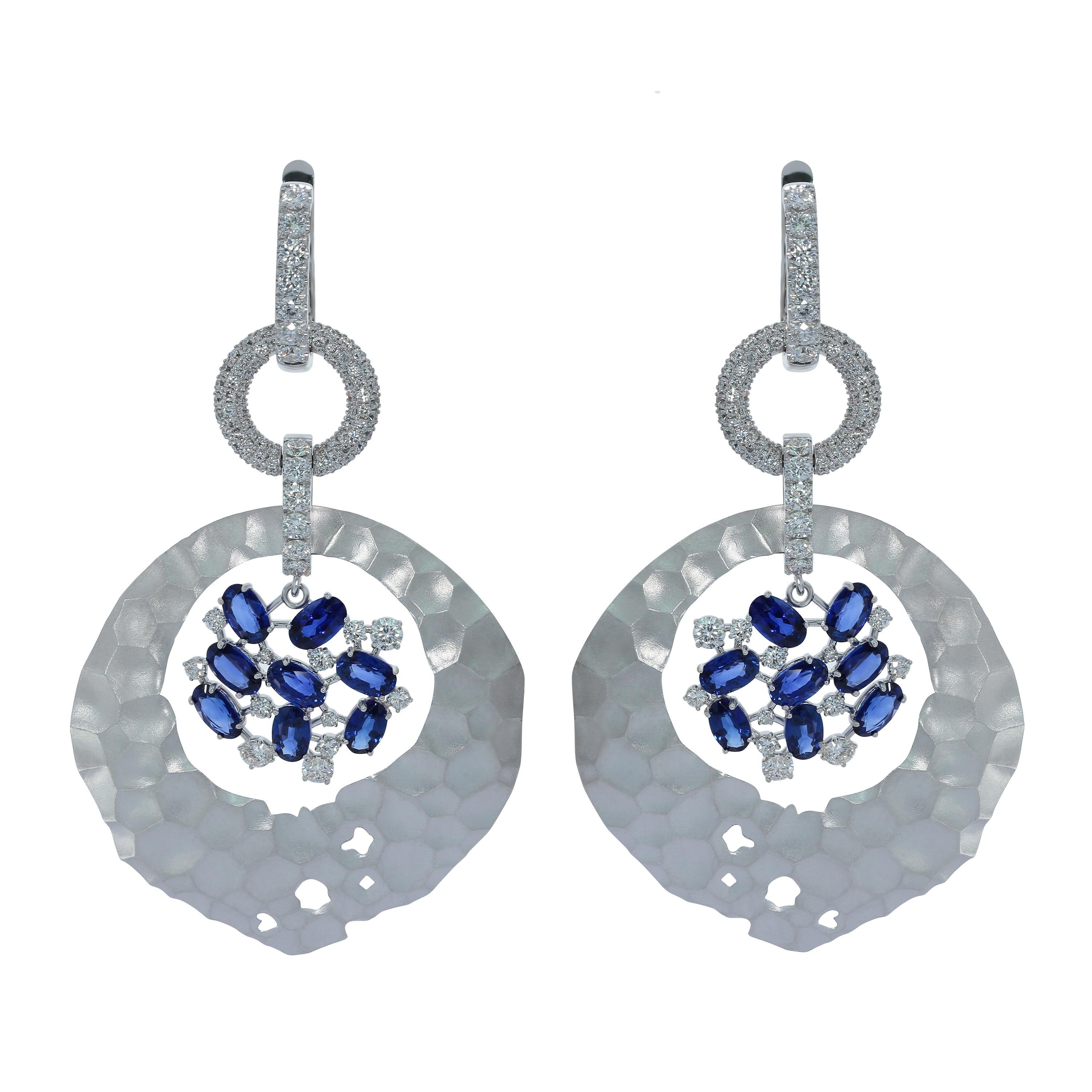 Oval Cut Blue Sapphires Diamonds 18 Karat White Gold Small Oasis Suite For Sale