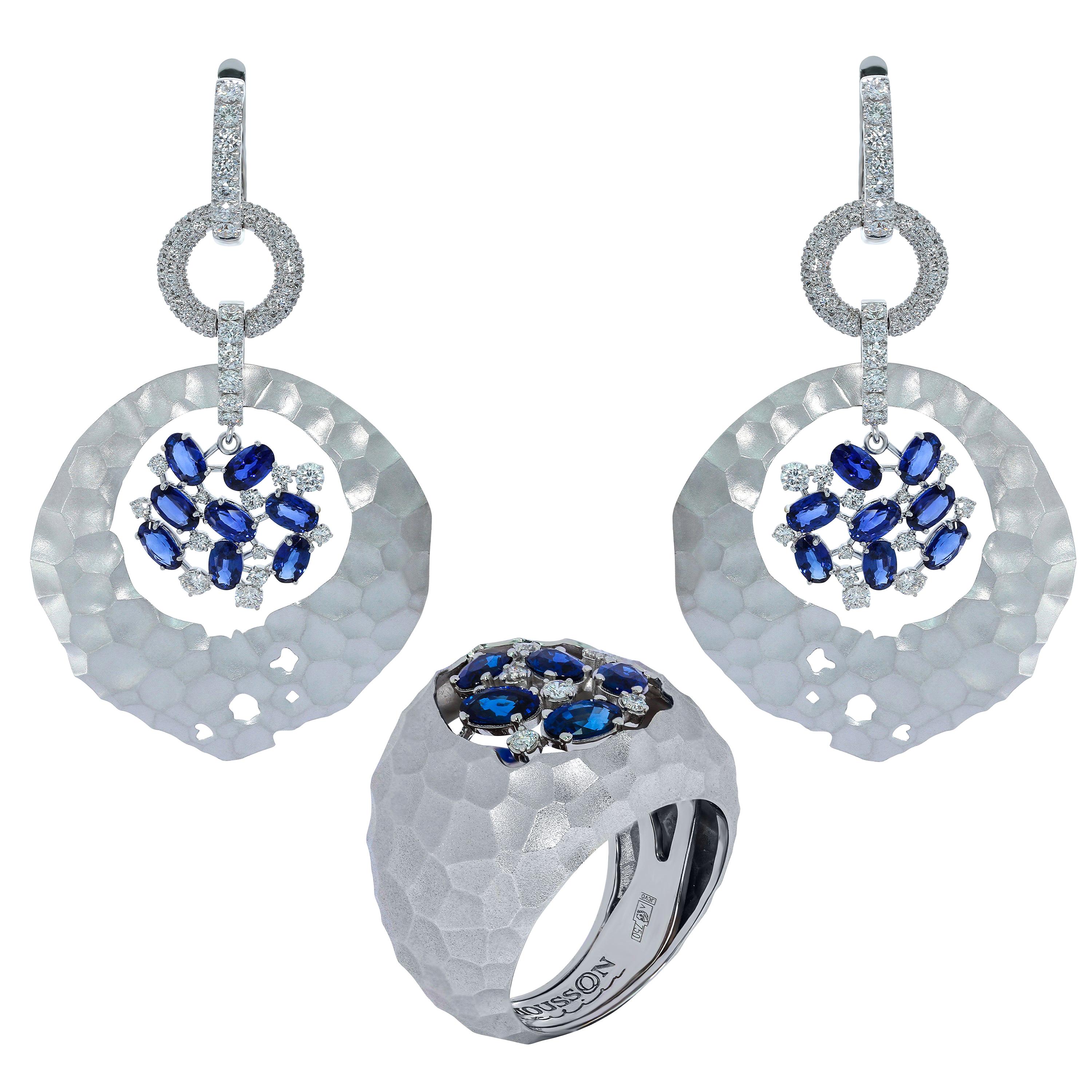 Blue Sapphires Diamonds 18 Karat White Gold Small Oasis Suite For Sale