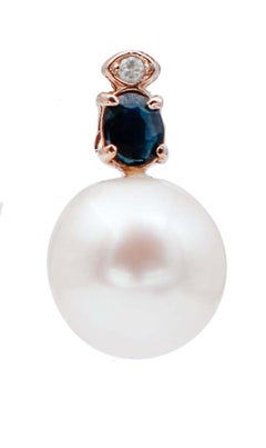 Blue Sapphires, Diamonds, Baroque Pearls, 14 Karat Rose Gold Stud Earrings