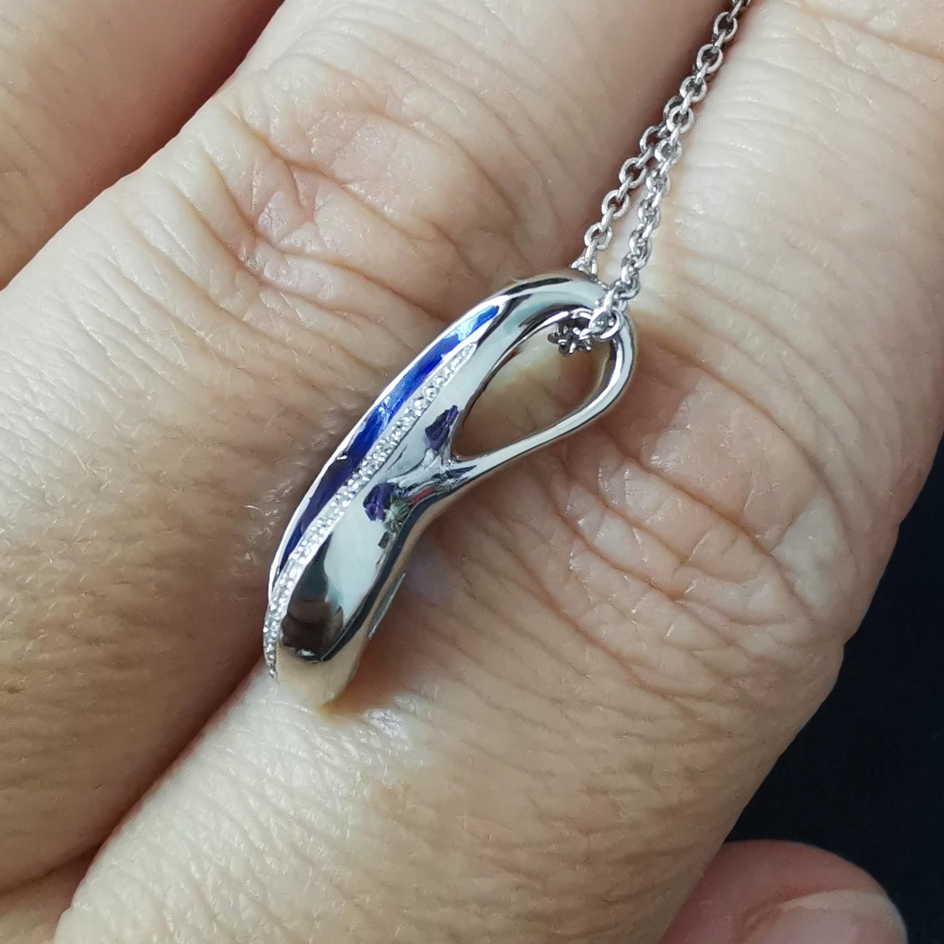 Blue Sapphires Diamonds Enamel 18 Karat White Gold Melted Colors Pendant In New Condition For Sale In Bangkok, TH