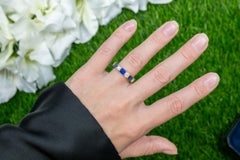 Blue Sapphires Diamonds Half Eternity Band Ring 3.29 Carats 18K Yellow Gold