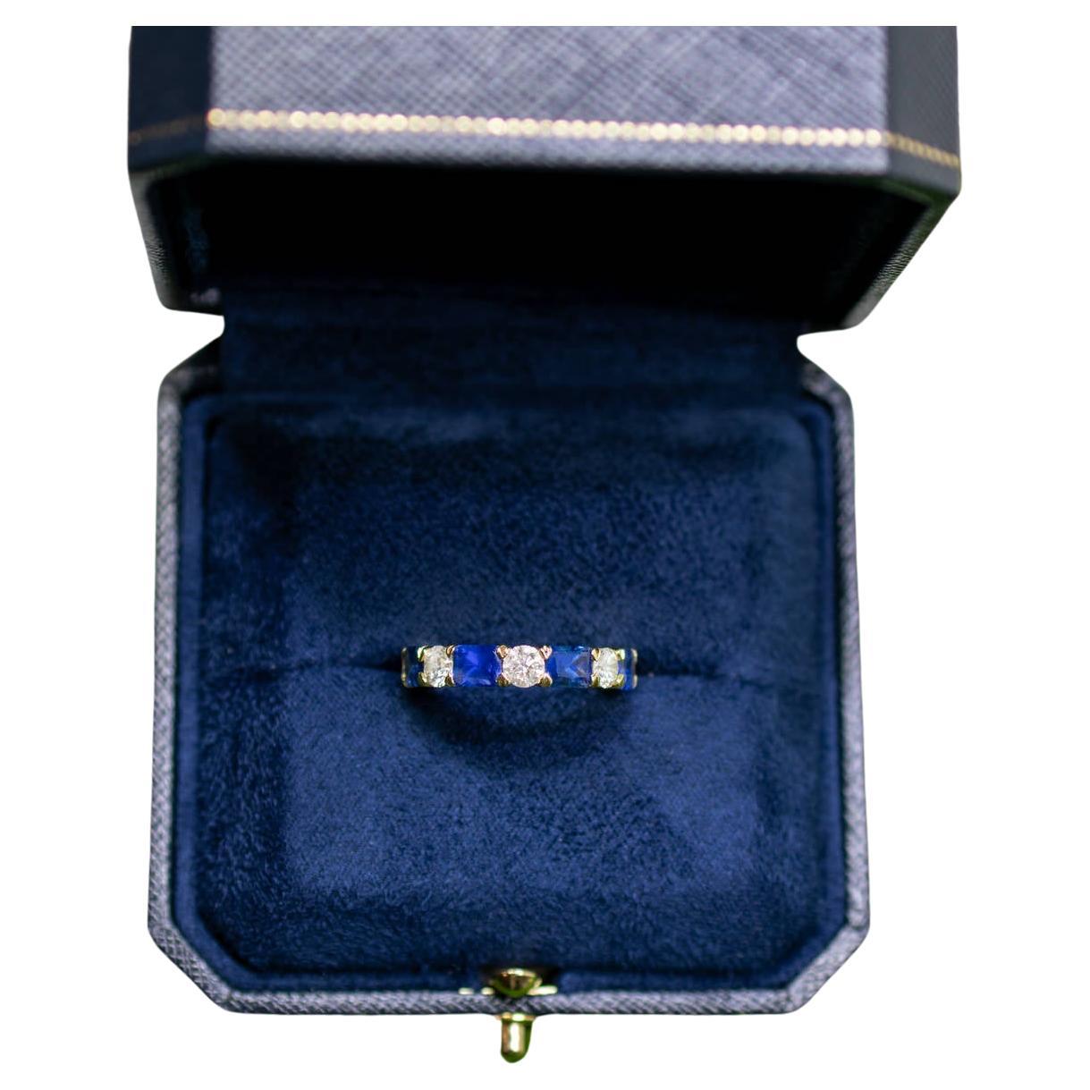 Bague d
éternité en or jaune 18 carats avec saphirs bleus et diamants de 3,29 carats