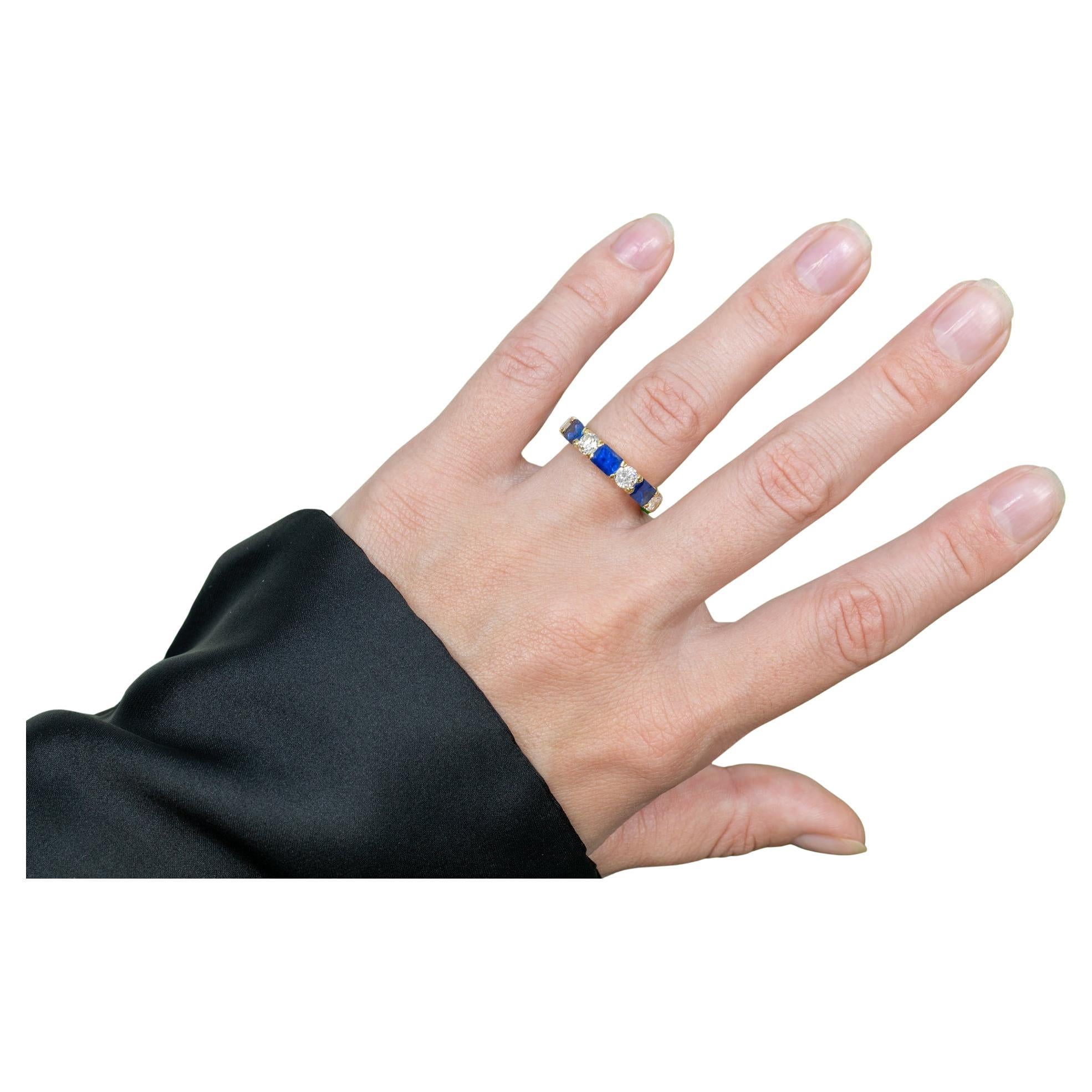 Bague d
éternité en or jaune 18 carats avec saphirs bleus et diamants de 3,29 carats