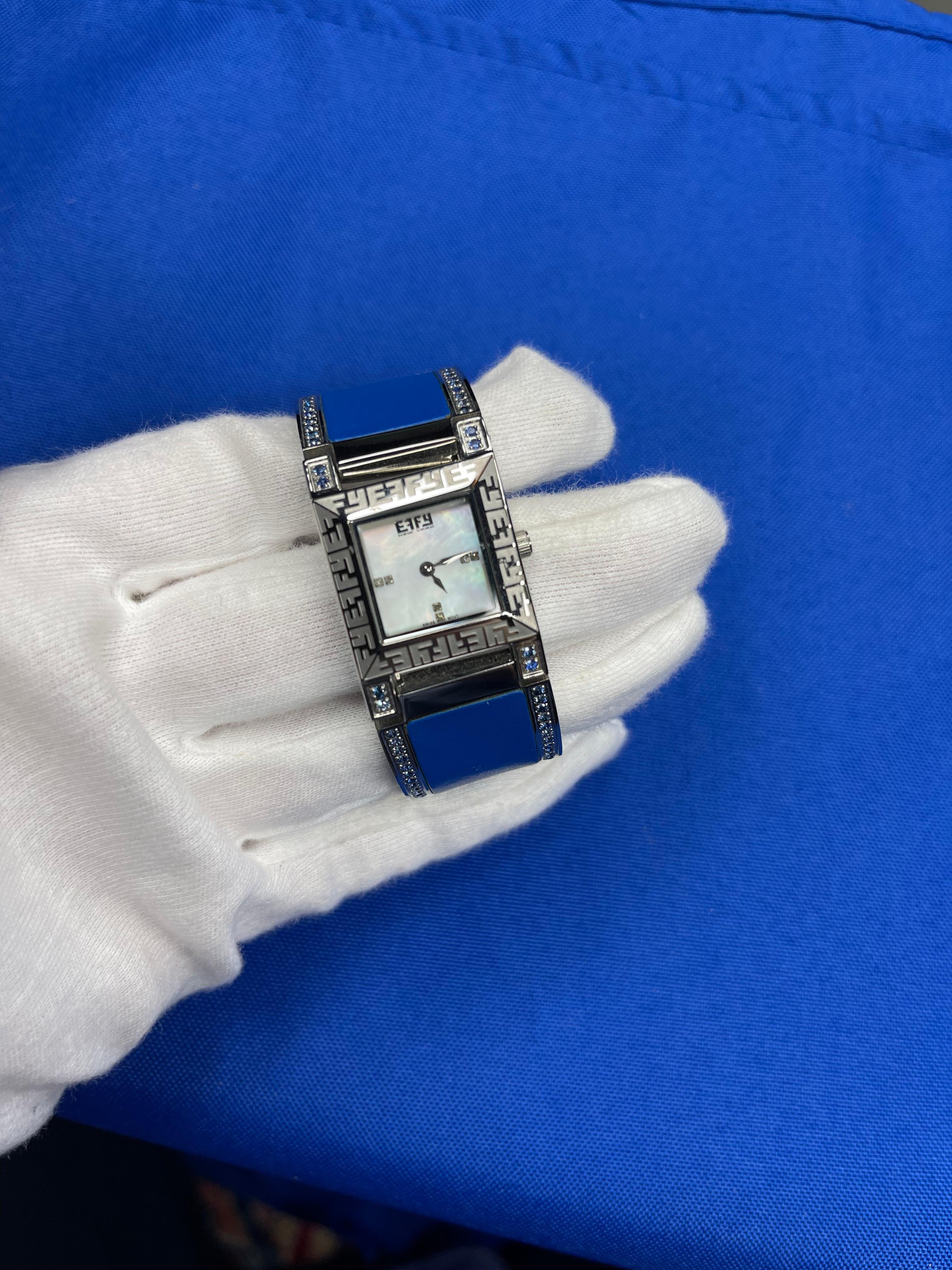 Blaue Saphire & Diamanten Pave Zifferblatt Luxus Schweizer Quarz Exotische Uhr 2,76 Tcw (Moderne) im Angebot