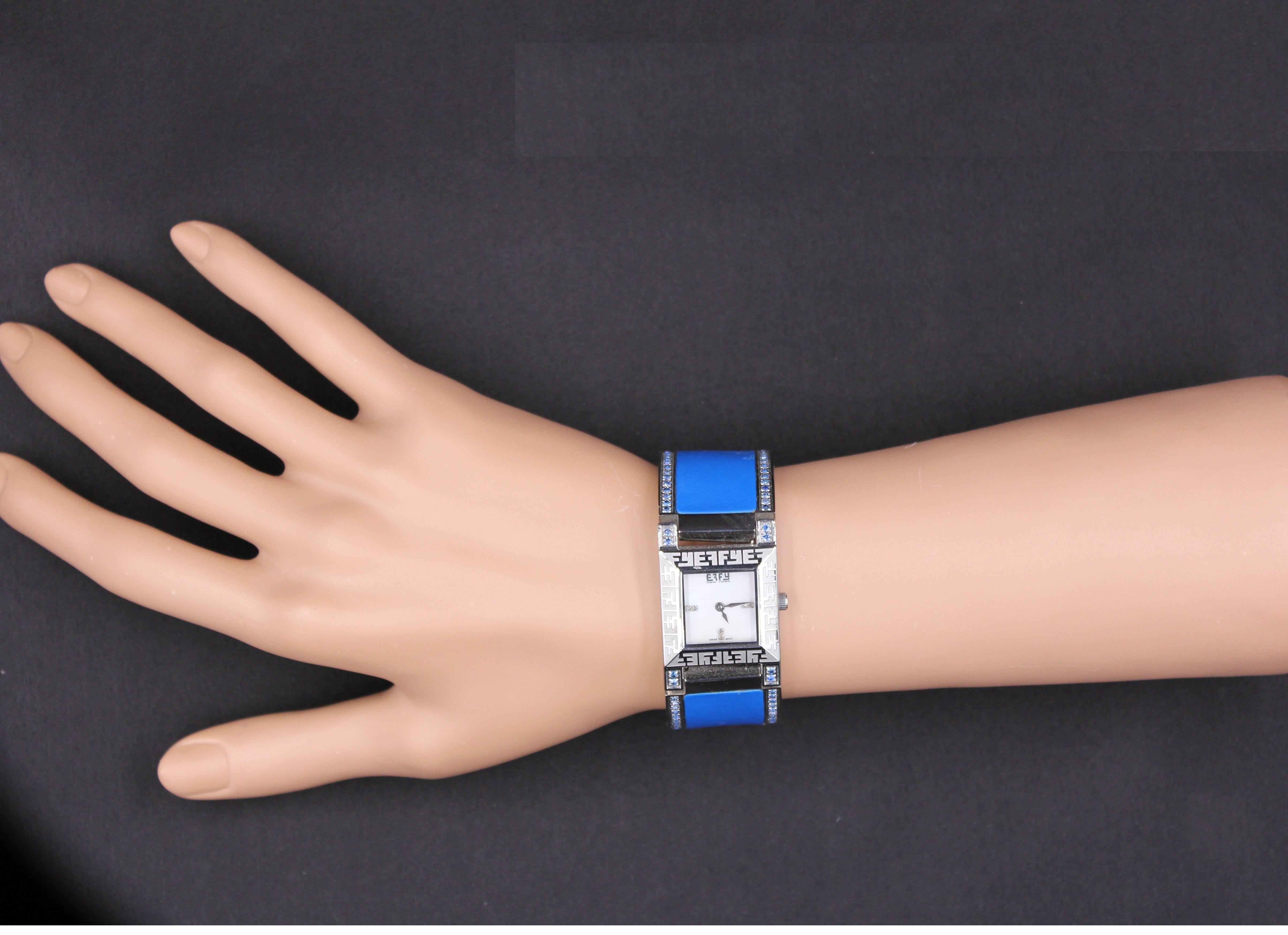 Blaue Saphire & Diamanten Pave Zifferblatt Luxus Schweizer Quarz Exotische Uhr 2,76 Tcw im Angebot 1