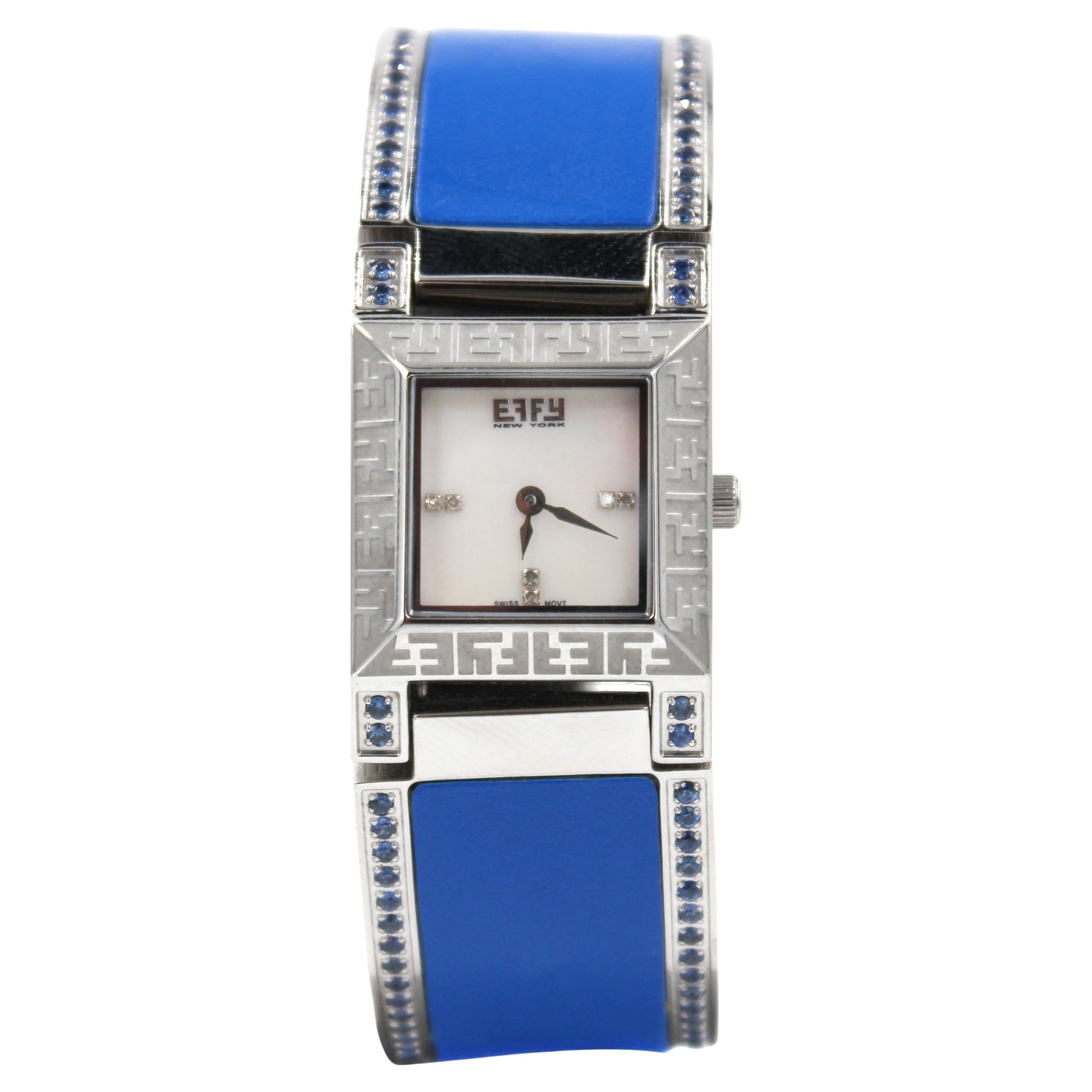 Blaue Saphire & Diamanten Pave Zifferblatt Luxus Schweizer Quarz Exotische Uhr 2,76 Tcw