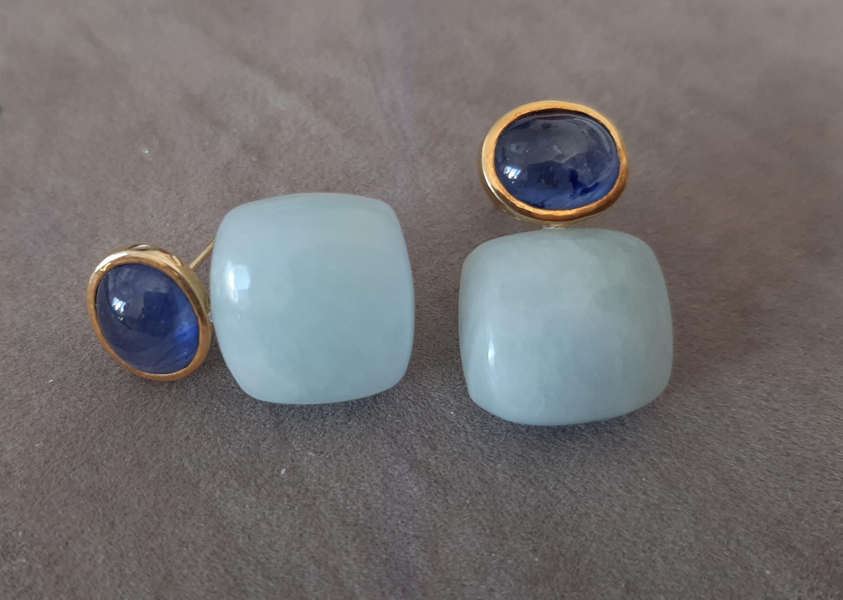 Blue Sapphires Oval Shape Aquamarine Cushion Cabs 14k Solid Gold Stud Earrings For Sale 4