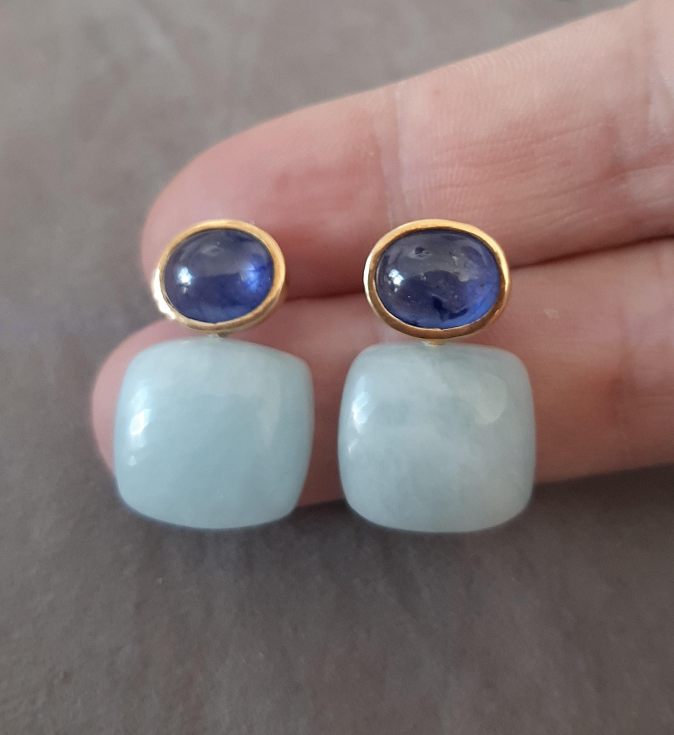 Boucles d'oreilles en or massif 14k avec saphirs bleus, aigue-marine et coussins en forme d'ovale en vente 2
