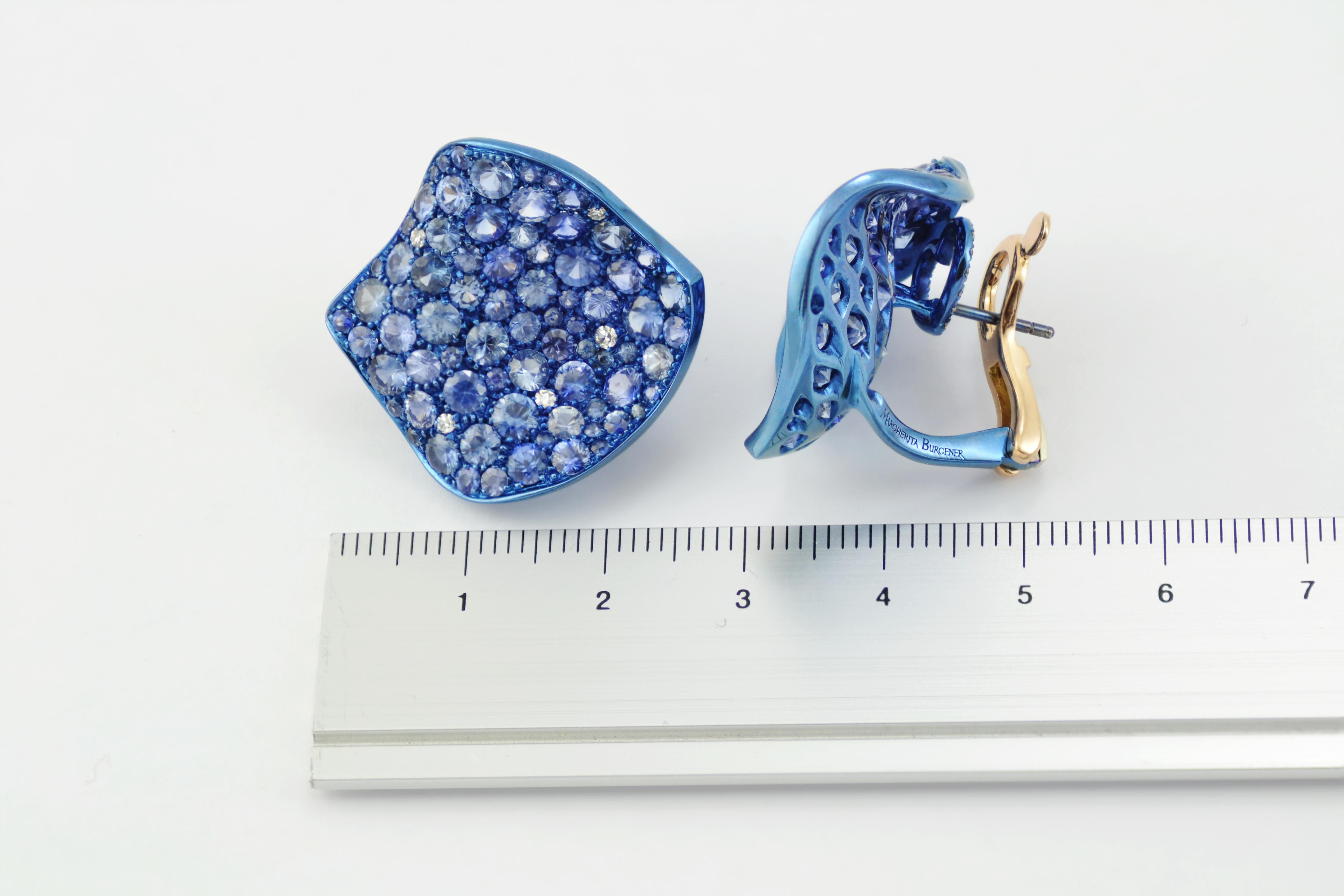 Women's Blue Sapphires Titanium Diamond Gold Margherita Burgener Italy Petal Earrings
