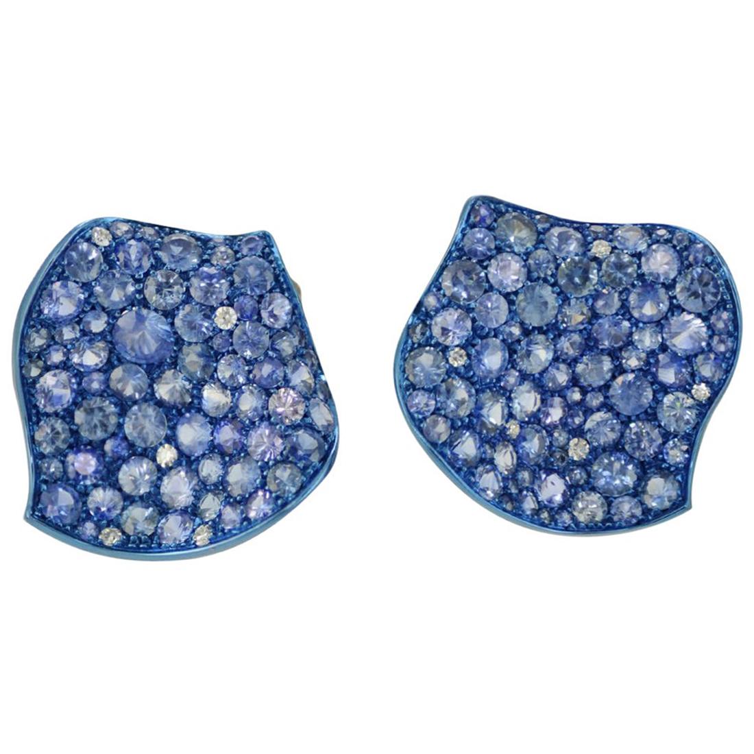 Blue Sapphires Titanium Diamond Gold Margherita Burgener Italy Petal Earrings