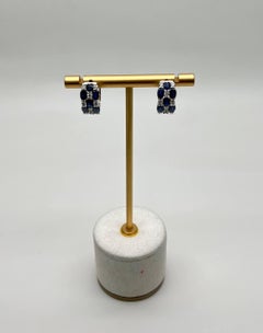 Zaffiri blu Diamante bianco Oro bianco 14K Orecchini dichiarati a cerniera Huggie