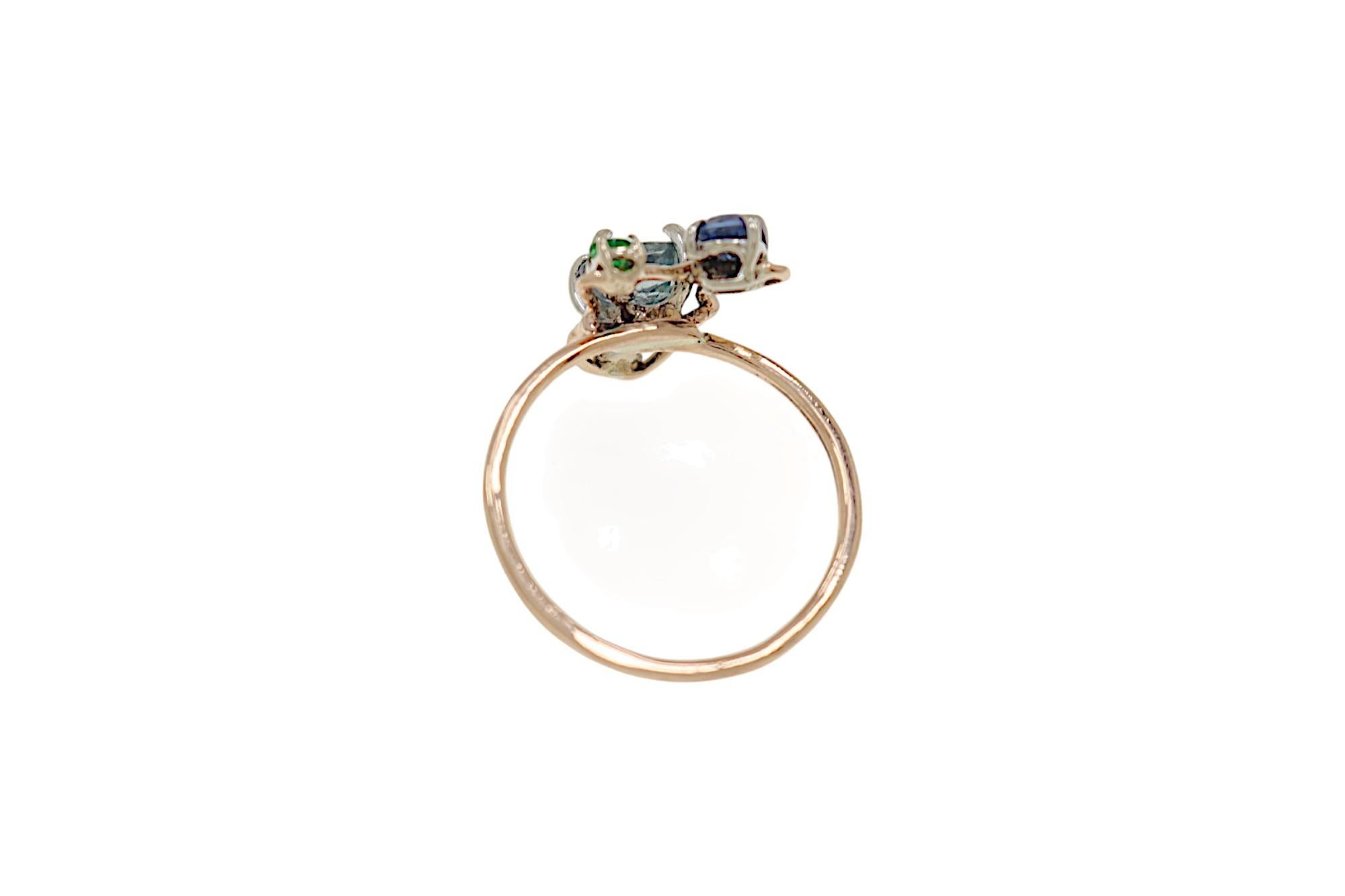 Blue Sapphires White Diamond Green Tzavorite White Rose Gold Ring Botta Gioielli 3