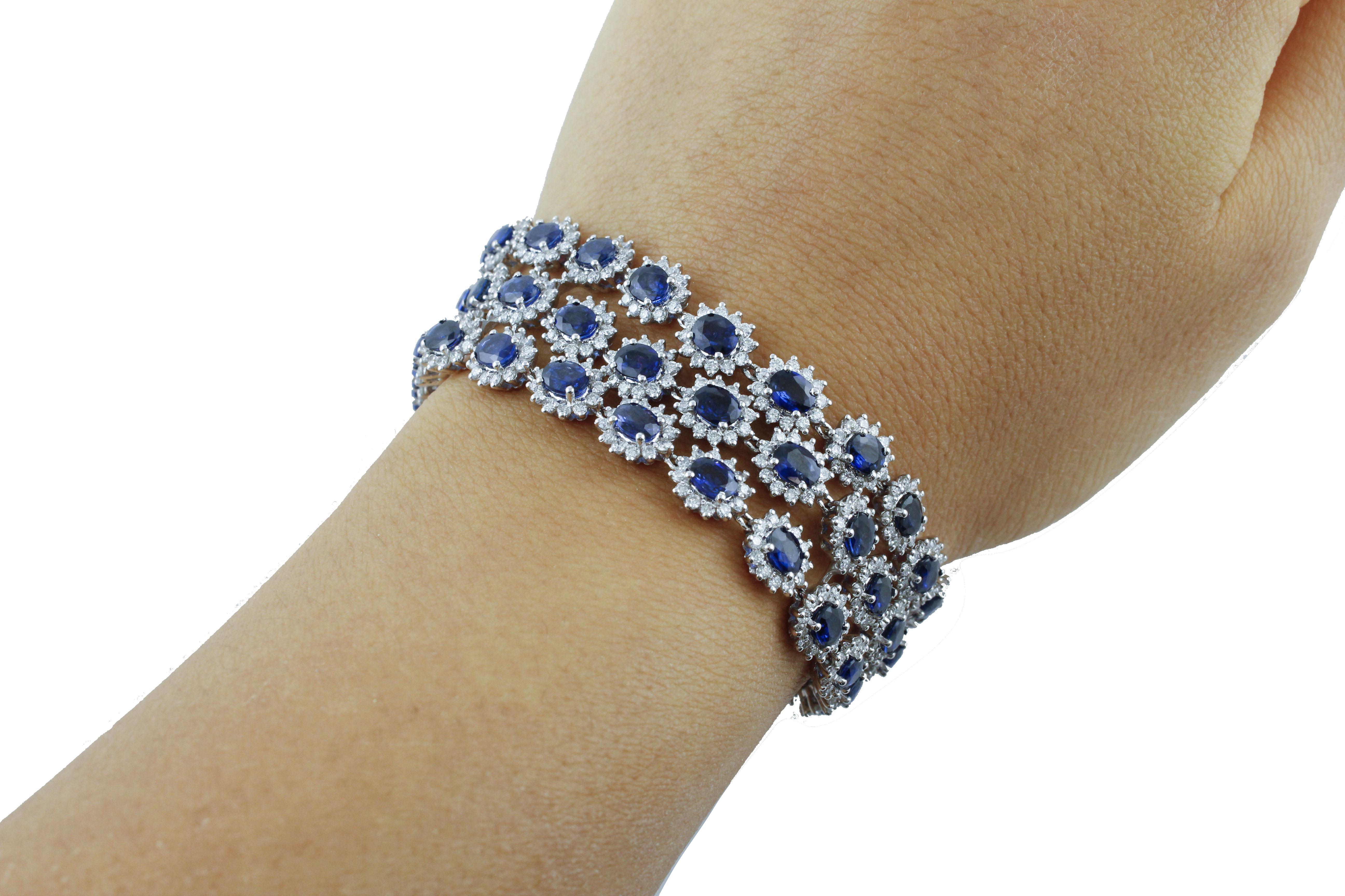 Blue Sapphires White Diamonds White Gold Link Bracelet For Sale 2