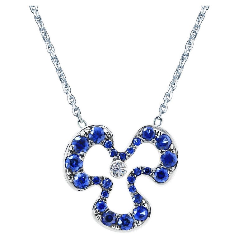 Blue Sapphires, White Diamonds, White Gold Necklace For Sale