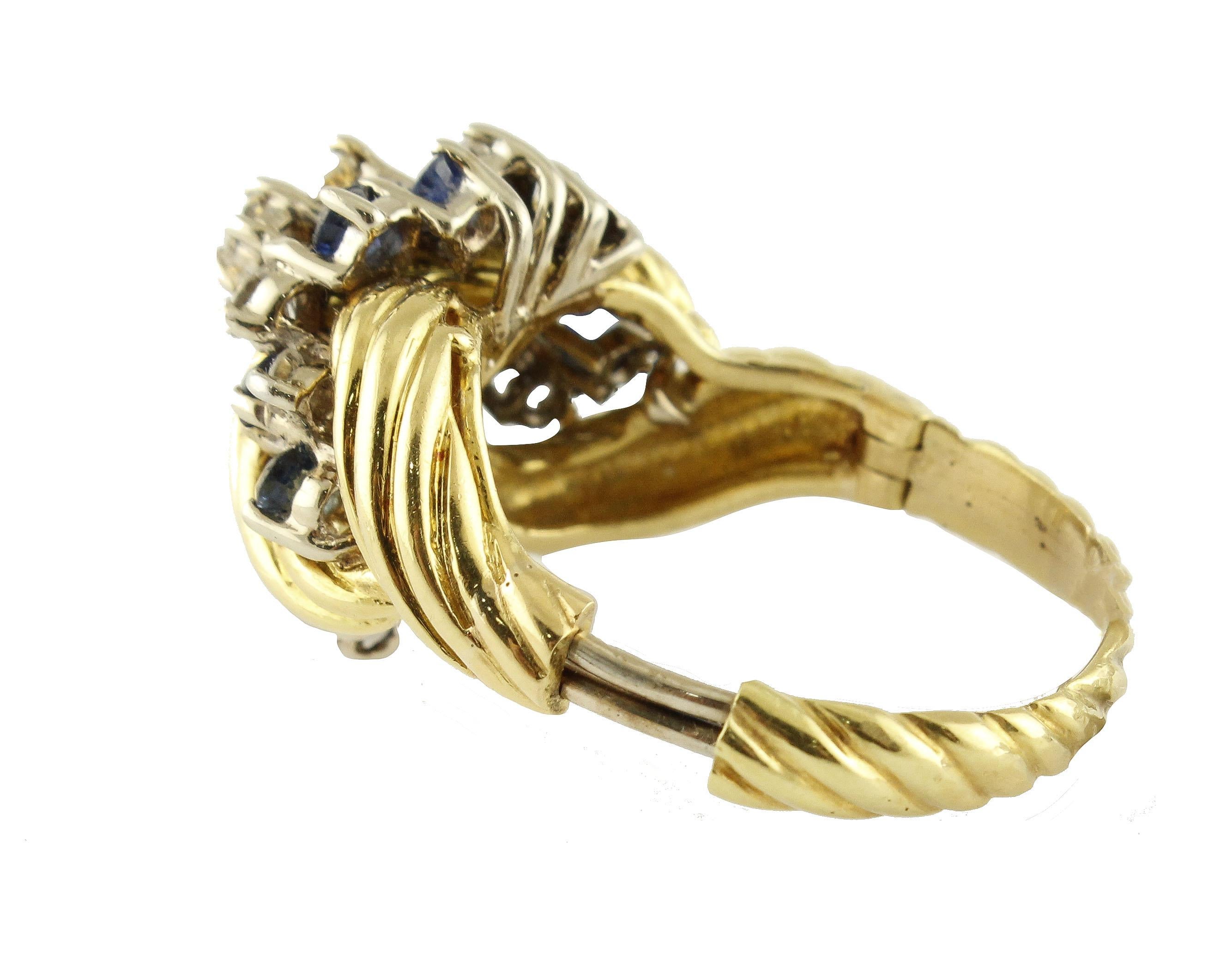 Blaue Saphire Weiße Diamanten Gelbgold Mode Ring im Zustand „Gut“ im Angebot in Marcianise, Marcianise (CE)
