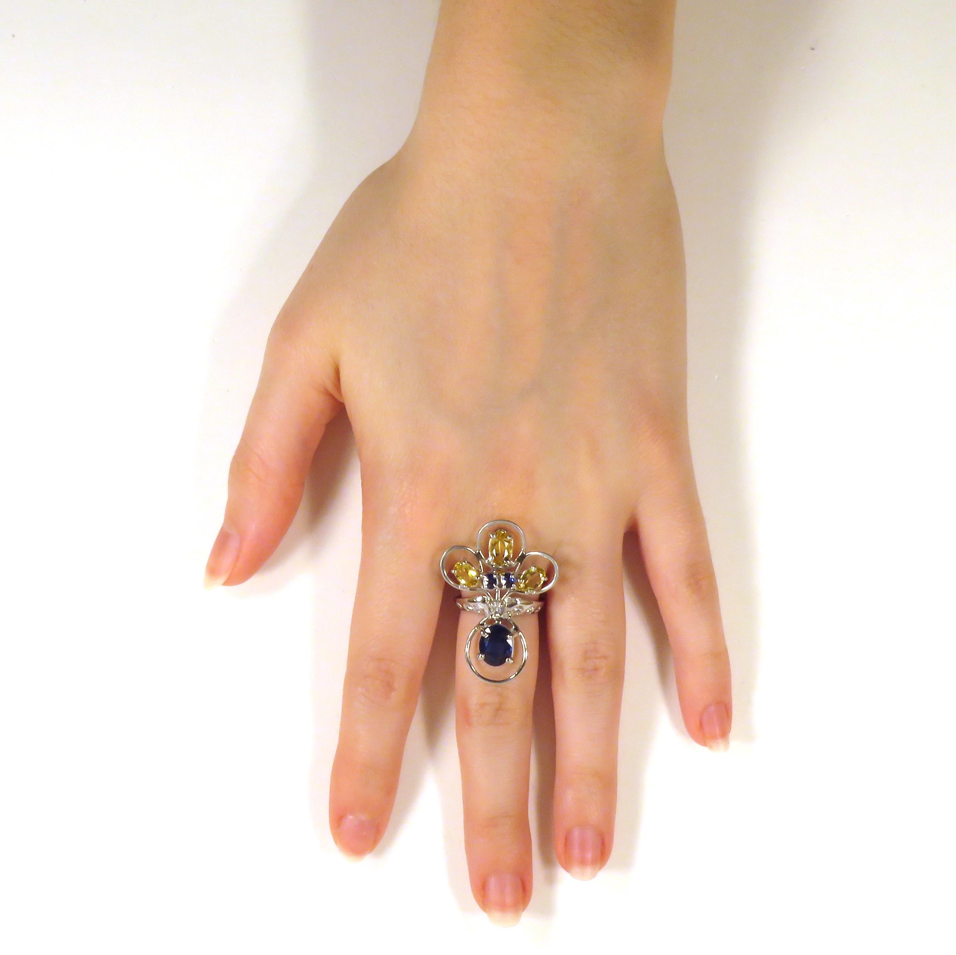 Brilliant Cut Sapphires Beryls Diamonds Gold Ring Handcrafted In Italy By Botta Gioielli For Sale