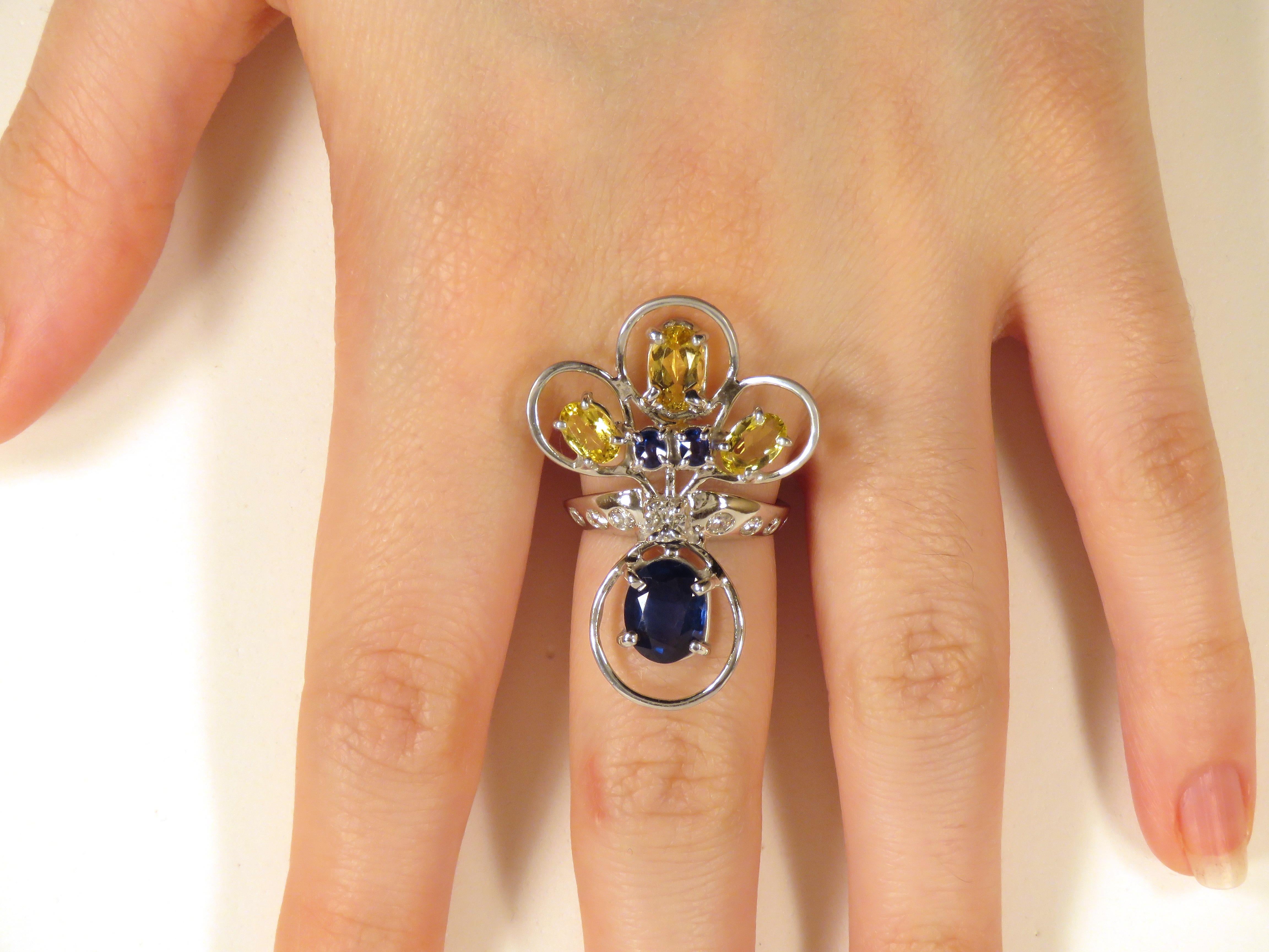 Sapphires Beryls Diamonds Gold Ring Handcrafted In Italy By Botta Gioielli In New Condition For Sale In Milano, IT