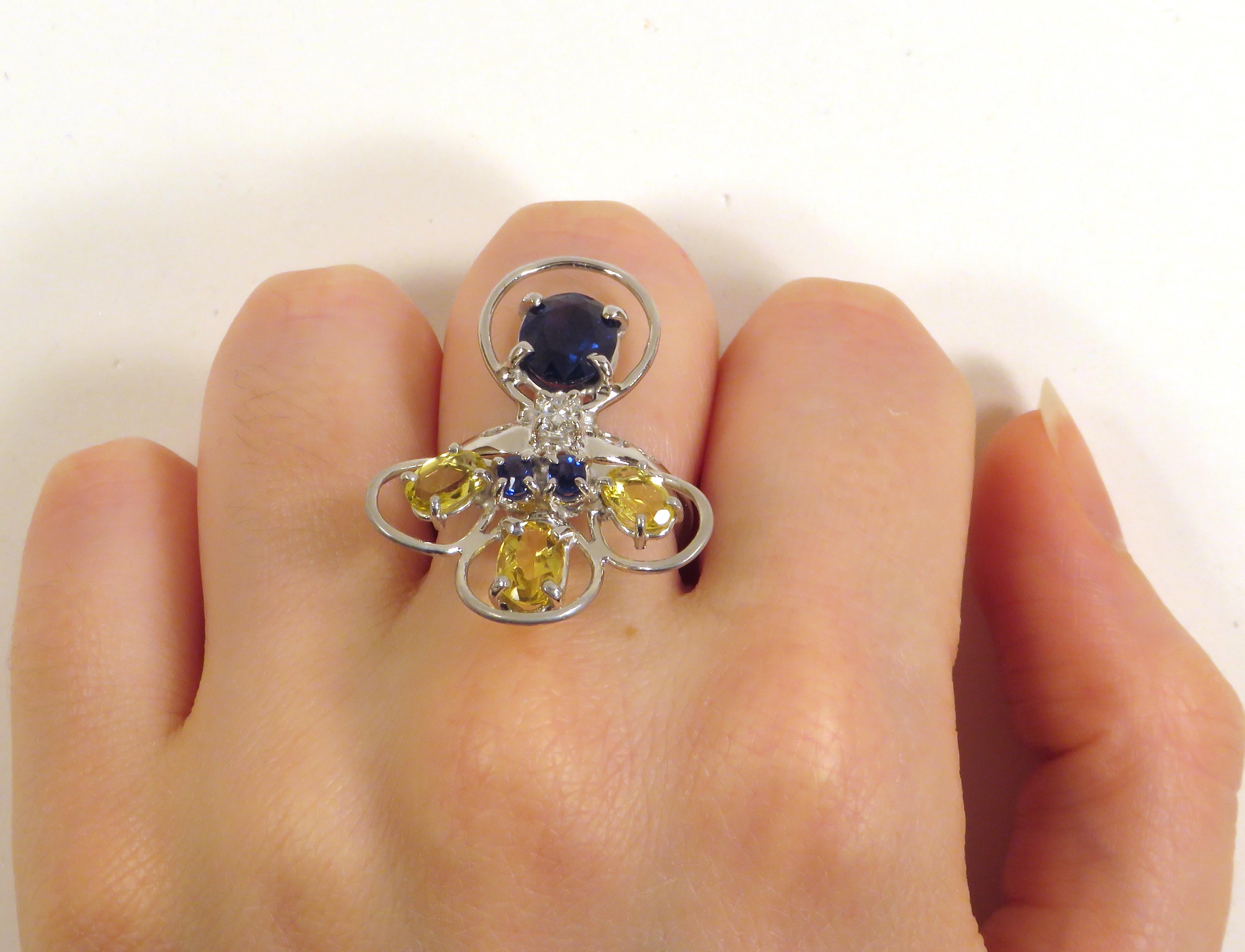 Women's Sapphires Beryls Diamonds Gold Ring Handcrafted In Italy By Botta Gioielli For Sale