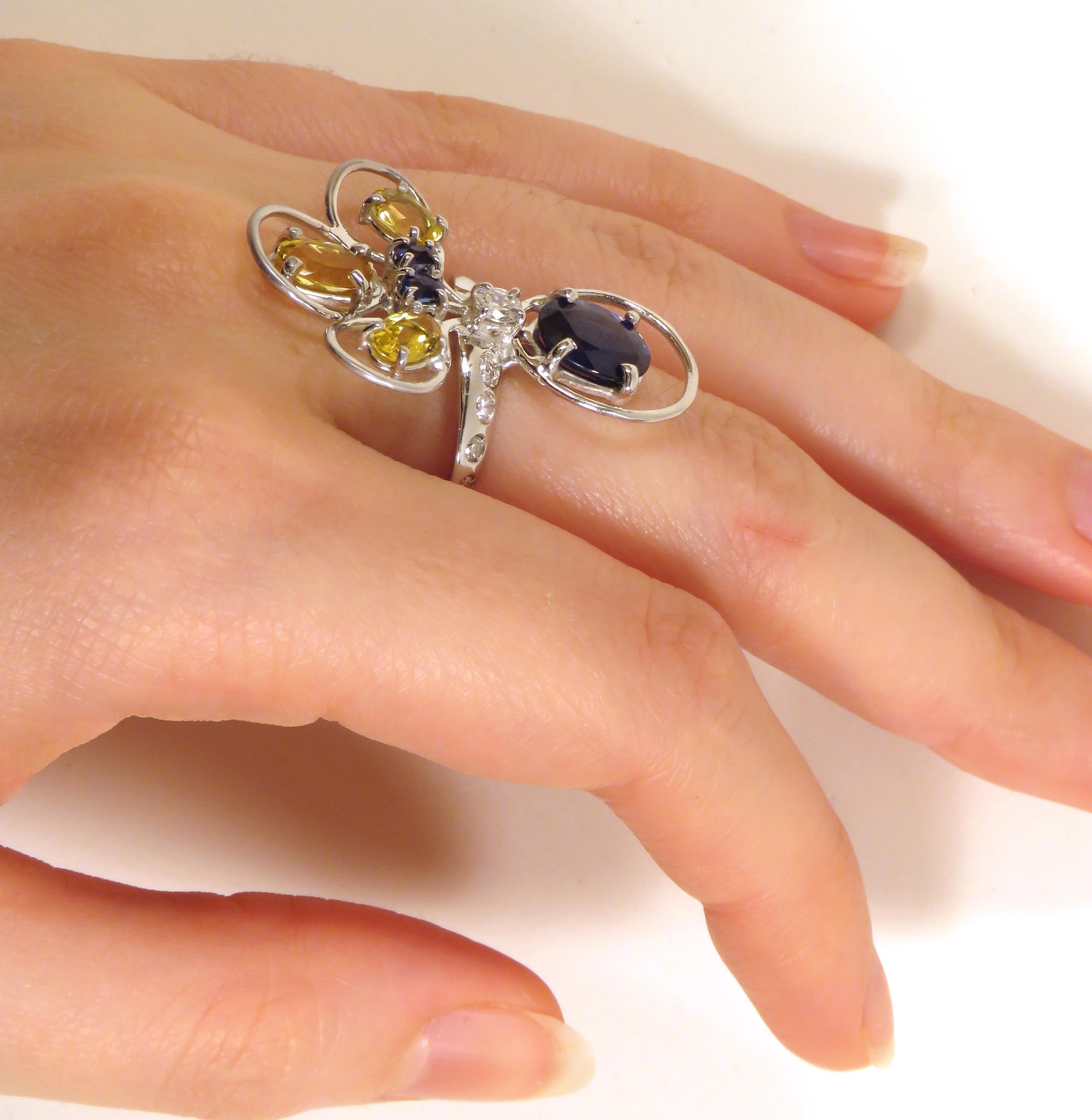 Sapphires Beryls Diamonds Gold Ring Handcrafted In Italy By Botta Gioielli For Sale 1