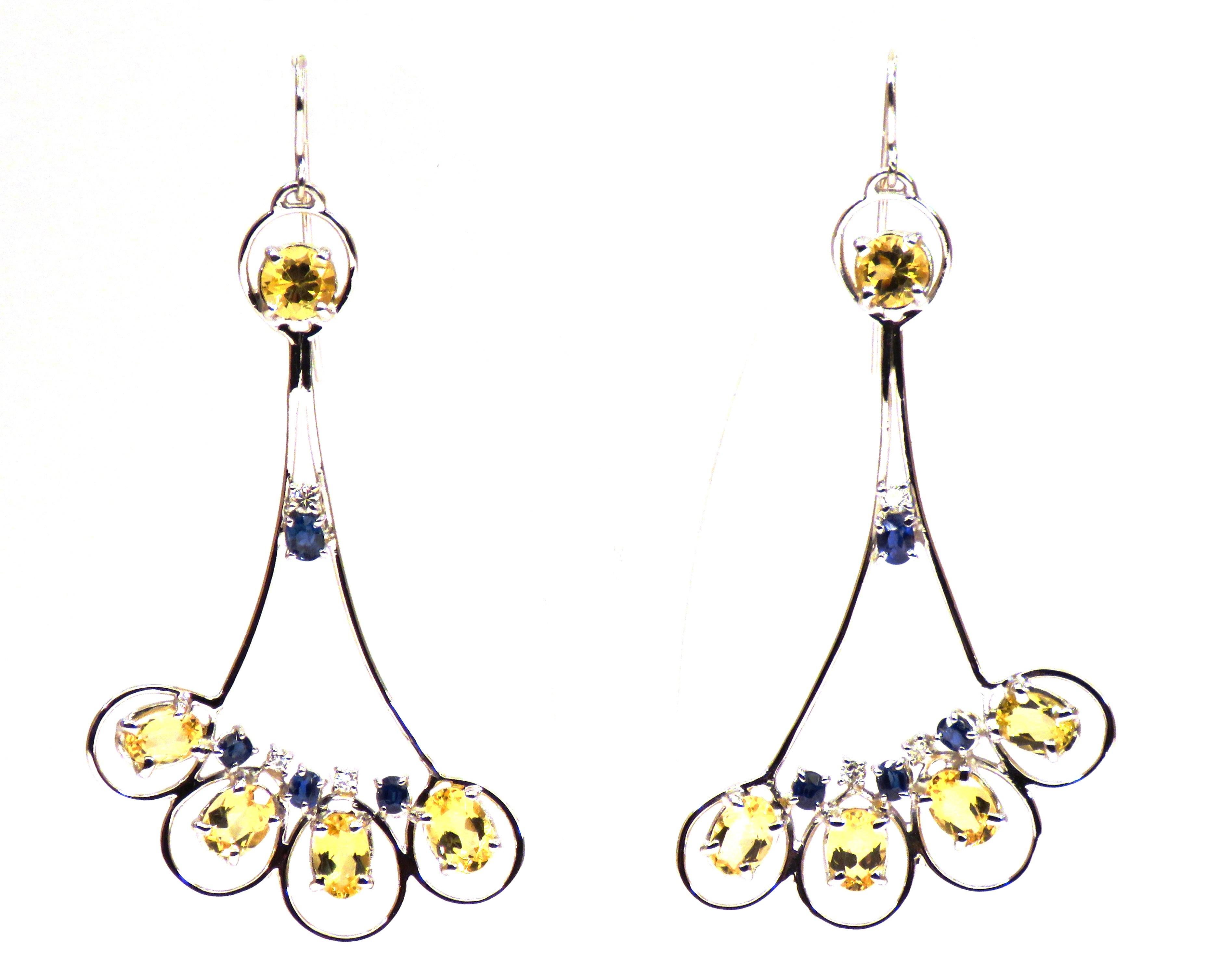 Women's Sapphires Beryls Diamonds 18 Karat White Gold Earrings Handcrafted In Italy For Sale