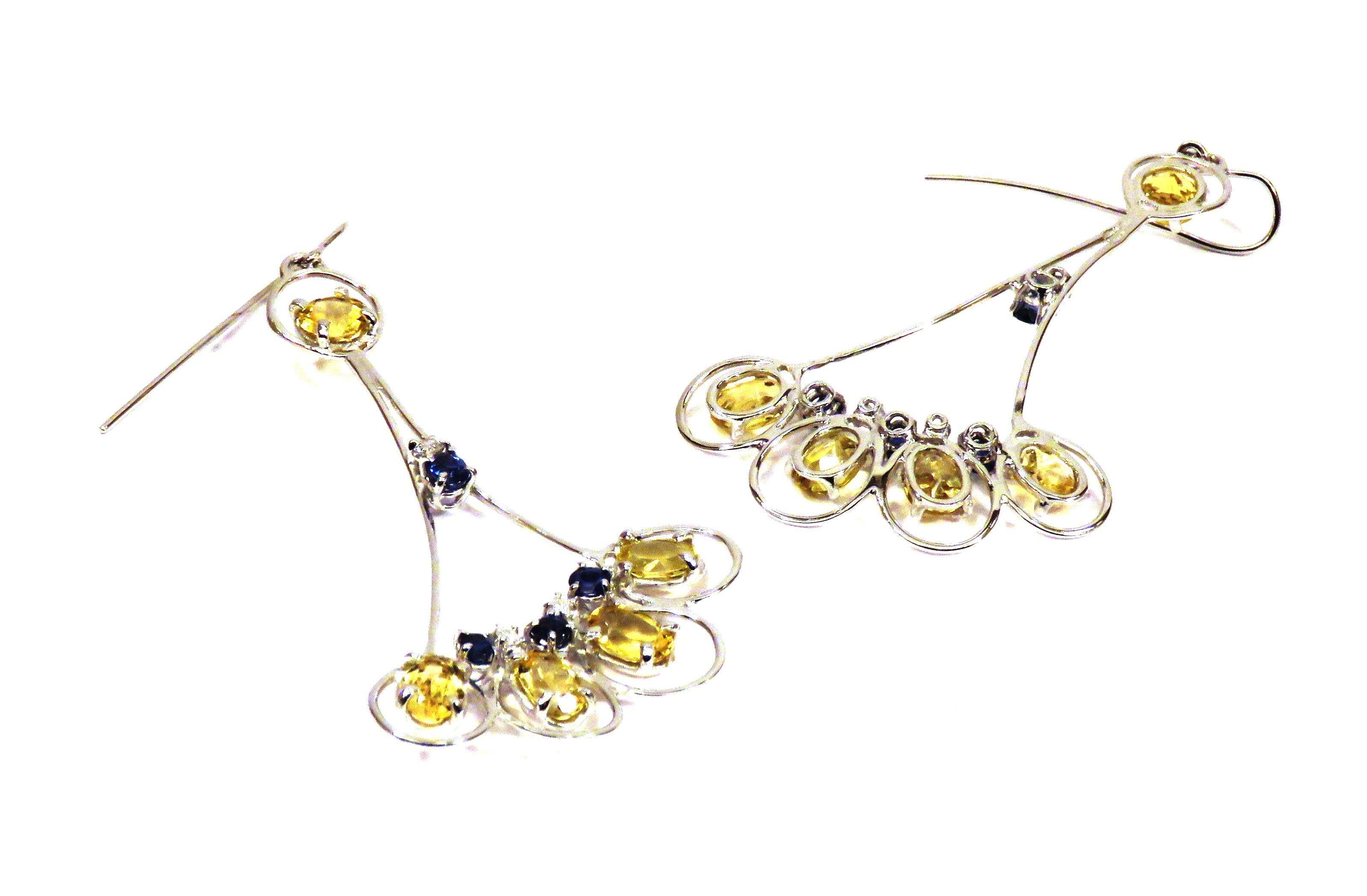 Sapphires Beryls Diamonds 18 Karat White Gold Earrings Handcrafted In Italy For Sale 1