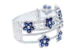 Blue Sapphires, Diamonds, 18 Karat White Gold Bracelet