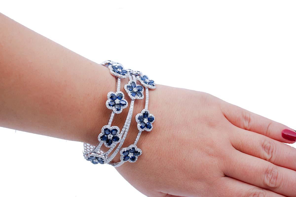 Blue Sapphires, Diamonds, 18 Karat White Gold Bracelet In New Condition For Sale In Marcianise, Marcianise (CE)