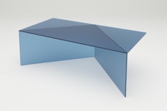 Blue Satin Glass Poly Oblong Coffe Table by Sebastian Scherer